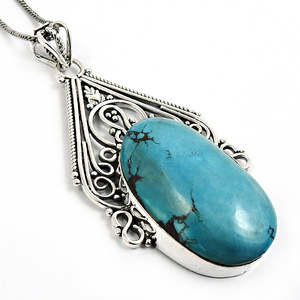 Pendentif tendance en turquoise de forme ovale, pierre précieuse de guérison, design vintage fait à la main en Inde, design bohème pour filles - Product Image 3