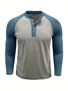Men's Long <b>Sleeve</b> Henley <b>Shirt</b> <b>Raglan</b> <b>Sleeve</b> Crew Neck Color Block Regular Fit Suitable for Spring/Fall Bangladesh manufactures - Product Image 4