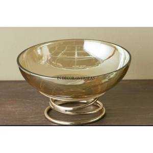 Suministro directo de fábrica Tazón de forma redonda hecho de vidrio transparente de alta calidad con base de diseñador único chapado en oro de alta calidad de la India - Product Image 1