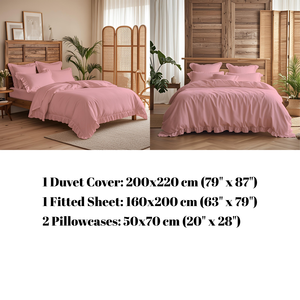 Set di biancheria da letto doppia in cotone rosa copripiumino a righe - Product Image 4