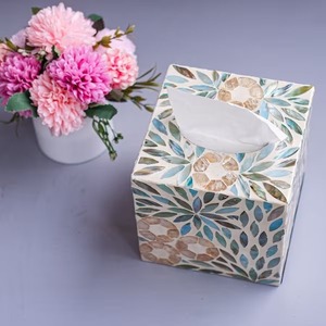 Caja de pañuelos de nácar hecha a mano para decoración del hogar elegante soporte de pañuelos de nácar para sala de estar caja de pañuelos decorativa - Product Image 3