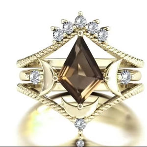 Conjunto de anillo de compromiso de cuarzo ahumado Vintage Moon My Life en forma de cometa estilo clásico chapado en rodio para fiestas de aniversario de boda - Product Image 1