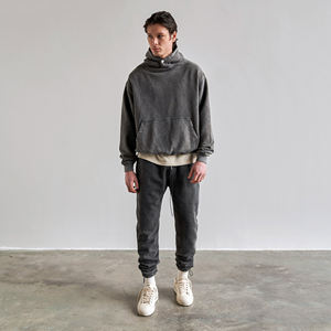 À la mode rétro bouton sweat à capuche survêtement conception personnalisée coton lourd surdimensionné en détresse Vintage survêtement acide lavé ensembles à capuche - Product Image 2