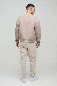 Sudadera de gran tamaño Beige, jersey liso Unisex, tejido de punto doble estructurado, hombro caído, logotipo personalizado, sudaderas con capucha de invierno en blanco - Product Image 3