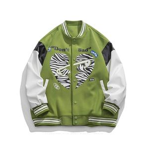 แจ็กเก็ตผ้ากำมะหยี่สำหรับผู้ชายแจ็คเก็ตบอมเบอร์เลตเทอร์แมนแขนเสื้อหนังปักลายสำหรับใส่ไปเรียนเบสบอล - Product Image 1