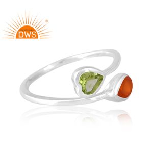 Bague en argent 925 avec pierres naturelles cornaline et péridot, bijoux personnalisés pour femme, cadeau pour elle, vente chaude - Product Image 4