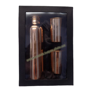 High Quality Plain Pure Copper Drinking <b>Water</b> <b>Bottle</b> With 2 Copper Glass Tumbler Set for Wedding Diwali Gifting - Product Image 3
