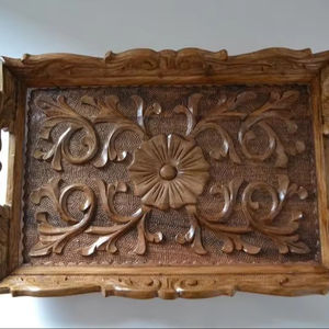 Plateau de service rectangulaire en bois de luxe artisanal vintage avec Meena, passe au lave-vaisselle, épaisseur de 1,5 cm, prix raisonnable - Product Image 1