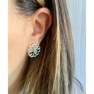 Victor Pena Kingman Turquoise Sterling <b>Silver</b> Flower <b>Stud</b> <b>Earrings</b> Bezel <b>Set</b> - Product Image 2