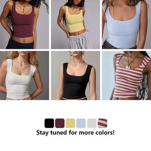 Débardeur court à rayures côtelées pour femmes Chemise d'été décontractée sans manches Débardeur rayé à la mode pour femmes Commandes OEM - Product Image 4