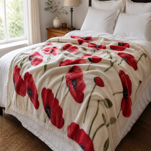 Custom Printed <b>Throw</b> Blanket Personalized <b>Red</b> Poppy Floral Gift Sublimation Flannel Fleece Polyester - Product Image 1