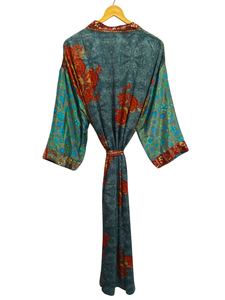 <b>Swim</b> Wear Soft Silk Bathrobe Multi Color <b>Robe</b> Night Wear <b>Robe</b> Indian Vintage Recycled Silk Sari Kimono, - Product Image 4