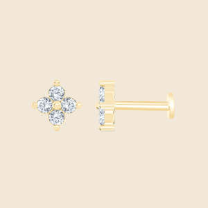 Pendientes de Diamantes Redondos Cultivados en Laboratorio de 0.09 Quilates, Cuatro Piedras Redondas, Color F-VS, en Oro Sólido de 14K, Producto Más Vendido - Product Image 1