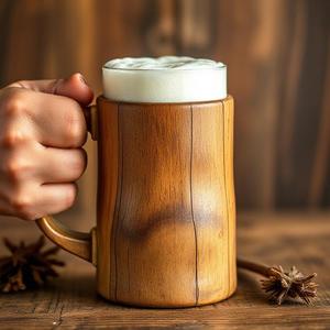 Antique Acacia or Mango Wood Beer and Coffee <b>Mug</b> Set with Tray and Spoon for Parties and Hiking - Product Image 1