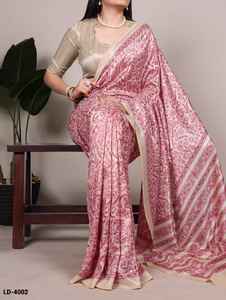 Collections de saris en soie Tasar de style moderne indien, imprimés numériques, pour les festivals et les occasions décontractées, avec des pièces de blouse - Product Image 2