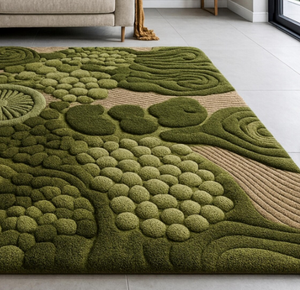 Tapis en mousse tufté à la main en bloc de soie de laine fait à la main vert foncé et clair pour salon maison chambre d'enfants - Product Image 3