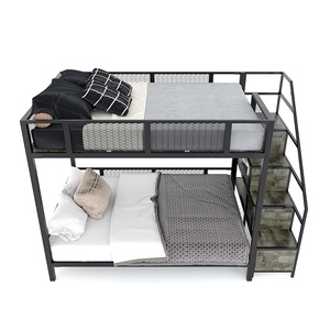 Industrial-Style Rubber <b>Wood</b> <b>Bunk</b> <b>Bed</b> with Iron Frame & Decorative Shelves - Product Image 2