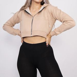 Sudadera con capucha personalizada de otoño para mujer, Sudadera con capucha y cremallera con logotipo bordado recortado para entrenamiento de yoga y gimnasio - Product Image 1