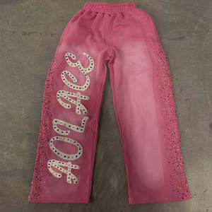 Conjunto de Dos Piezas de Sudadera con Capucha Extra Grande para Hombre, Estilo Vintage Lavado, Multicolor Desteñido al Sol, Felpa Francesa de Algodón, con Pedrería - Product Image 6