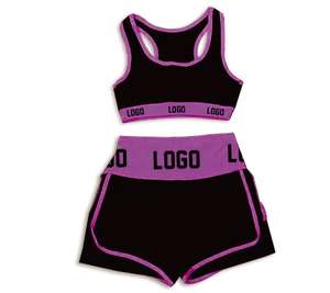 Ensemble de yoga et fitness pour femme sous marque privée – Short de sport côtelé sans couture et leggings de fitness extensibles à taille élastique (2 pièces) - Product Image 2