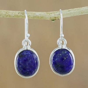 Boucles d'oreilles pendantes en argent sterling 925 avec pierres précieuses Lapis Lazuli pour femmes, bijoux de fête à la mode - Product Image 3