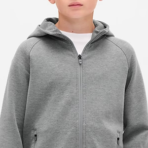 Sweat à capuche pour garçons en polyester/coton doux pour un ajustement confortable et décontracté, fermeture éclair 2026, couleur unie, capuche réglable - Product Image 2