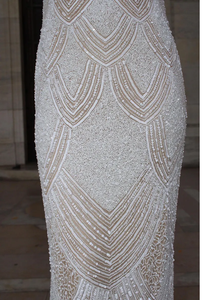 Robe de soirée col rond à manches longues, élégante silhouette trapèze, perlée, antistatique, respirante, robe de soirée en mousseline de soie - Product Image 6