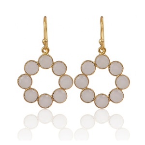 Boucles d'oreilles à crochet en quartz rose plaqué or faites à la main Style long balancent avec des boucles d'oreilles de mode de forme ronde - Product Image 6