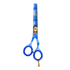 Top Quality Barber Thinning <b>Scissors</b> Blue <b>Paper</b> Coated Hair Thinner Barber Shears With Gold Finger Rest - Product Image 6