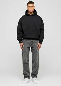 OEM Men's <b>Black</b> Oversize Pullover Hoodie Set 50% Cotton 50% Polyester <b>Long</b> <b>Sleeve</b> Printed Sweatshirt Washed Hooded Wholesale - Product Image 5