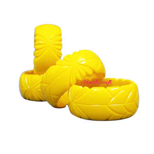 Yellow Carved Resin <b>Bangle</b> <b>Bracelet</b> Retro Vintage Style Handmade Jewelry Ideal for Everyday Wear or Special Occasions - Product Image 1