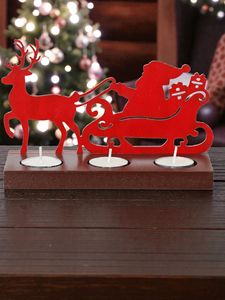 Santa <b>Sleigh</b> Tea Light Holder Red and Black Metal with <b>Wooden</b> Base 3 Candle Christmas Table Decor - Product Image 5