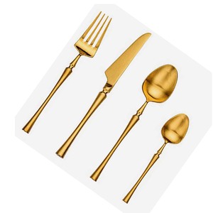 Bright Collection Luxury Gold Plated Cutlery Sets Stainless Steel Flatware <b>Thin</b> Designer Handle Dishwasher Safe for Occasions - Product Image 1