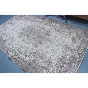 พรมตุรกีขนาดใหญ่ 5.5x8.9 ฟุต ลายจุดสีเทาวินเทจ - Product Image 4