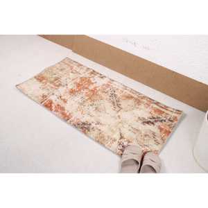 Turkish Small Rug, 1.7x3.3 ft Vintage Rug, <b>Brown</b> <b>Wool</b> Rug - Product Image 1