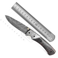 Couteau pliant en acier Damas fait main, lame de 90 mm, manche en bois d'olivier, multi-outils de survie pour l'extérieur, idéal pour le bushcraft - Vente chaude