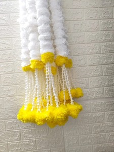 ดอกดาวเรืองที่มี tuberose พวงพวงดอกไม้สีขาวและสีเหลืองอ่อนเป็นมิตรกับสิ่งแวดล้อมสำหรับงานแต่งงานอินเดีย haldi Mehndi ตกแต่งบ้าน - Product Image 4