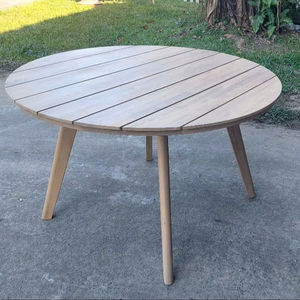 Table de salle à manger d'extérieur en bois massif d'acacia rond, teck clair, écologique, durable, design minimaliste - Product Image 1