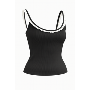 Trendy Sweetheart Ribbed Knit Lace Camisole Solid Women's Regular Fit Full Sleeve <b>Top</b> Custom Branding Clothing Wholesale One Set - Product Image 1