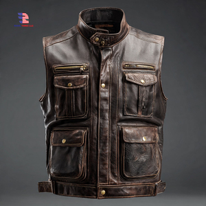 Gilet sans manches en cuir avec poche poitrine pour hommes Gilet en cuir boutonné Biker pour hommes Gilet de moto en cuir véritable pour hommes - Product Image 1