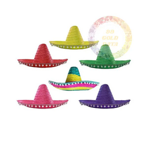 Chapeau de cowboy bohème coloré à rayures en jonc de mer tressé avec broderie à la main et bordure pompon, chapeau de fête mexicain fait main - Product Image 5