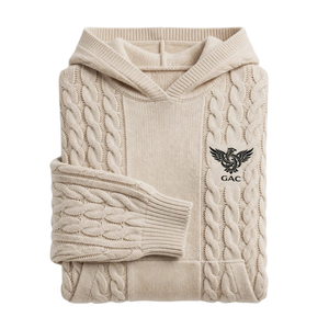 Sudadera con Capucha de Punto Trenzado Beige para Hombre, Jersey con Capucha de Manga Larga, Puños y Dobladillo Acanalados, Tejido Texturizado, Ropa Casual de Invierno para Calle - Product Image 3