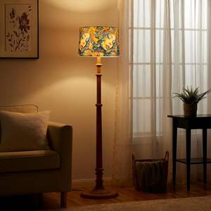 Lampe sur pied en bois de noyer brun rustique |   Abat-jour en tissu multicolore de style antique, abat-jour non inclus, vente en gros - Product Image 3