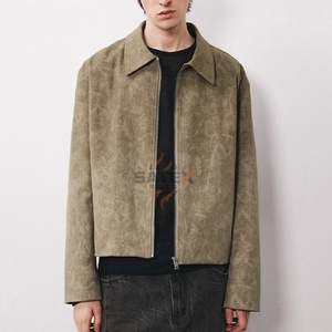 Wholesale High Quality 100% Genuine Leather Stand Embroidery Front Vintage Zipper Stylish New Design Men's Outdoor Soft <b>Jacket</b> - Product Image 1