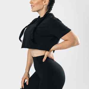 Sudadera Corta Personalizada para Mujer, de Manga Corta, de Algodón, Deportiva, Informal, Negra - Product Image 4