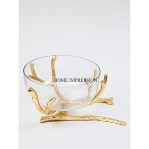 Tazón de metal de alta calidad, base de diseño de hoja elegante, tazón de servir de forma redonda con tamaño personalizado y logotipo disponible al precio más bajo - Product Image 3