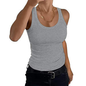 Expédition rapide été 2025 décontracté solide sans manches réservoirs pour femmes nouveauté col rond basique côtelé débardeurs - Product Image 2
