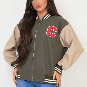 Chaqueta Universitaria Unisex con Bloques de Color, Cierre de Botones a Presión, Cuello Acanalado, Parches Personalizados, Bordado Personalizado, Equipo Escolar - Product Image 1