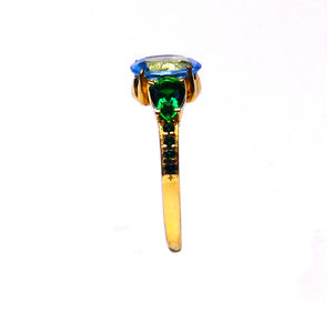 Bague ajustable en argent sterling plaqué or 925 avec topaze bleue et émeraude pour fête - Product Image 5