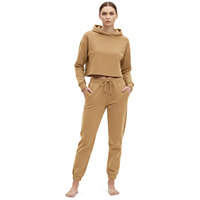 Chándal Vintage de Alta Calidad para Mujer, Color Sólido, con Logotipo Frontal, Hombros Caídos, Mangas Largas, Parches, 100% Algodón, para Todas las Temporadas